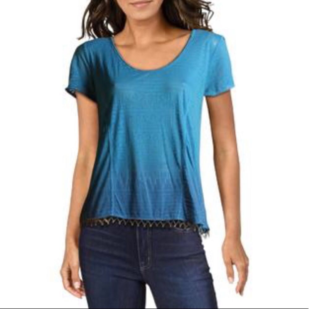 Free People Burnout Beaded Fringe Shirt Size XS